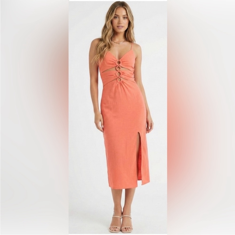 Sage The Label Coral Cutout Midi Dress